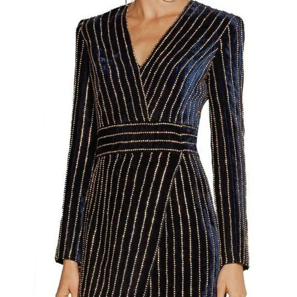 New Women's Long Sleeves V Neck Mini Bodycon Cocktail Party Beaded Dress… - Picture 5 of 8